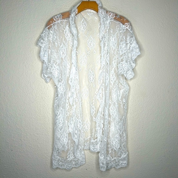 VTG Sabrina Intimates Lace Ruffle Short Robe Ivory One Size - Picture 8 of 16